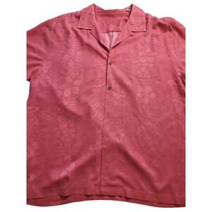 Tommy Bahama 100% Silk Pink Short Sleeve Button Up Men's Size 2XL Beach Coastal